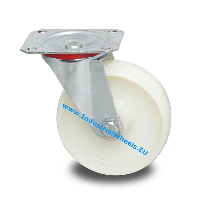 Industrial Swivel caster from pressed steel, plate fitting, Polyamide wheel, roller bearing, Wheel-Ø 200mm, 300KG