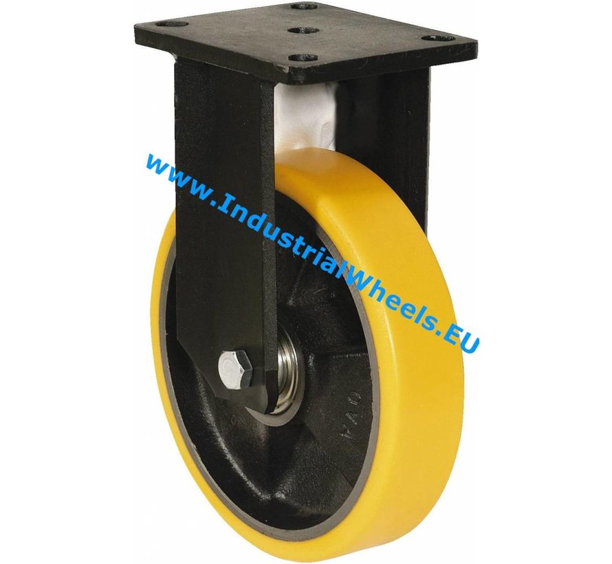 Rodas de alta carga Roda fixa Suporte e chapa de fixação de ferro fundido, poliuretano fundido, rolamento rígido de esferas, Roda-Ø 100mm, 250KG