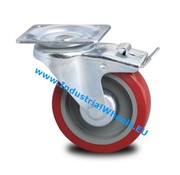 länkhjul med broms, Ø 125 mm, gjuten polyuretan, 250KG