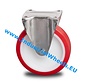de acero inoxidable Rueda fija acero inoxidable chapa, pletina de fijación, poliuretano inyectado, buje liso, Rueda-Ø 125mm, 300KG