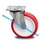 de acero inoxidable Rueda giratoria acero inoxidable chapa, pletina de fijación, poliuretano inyectado, buje liso, Rueda-Ø 125mm, 300KG