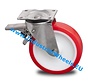 Inox / aço inoxidável AISI 304 Roda giratória travão aço inoxidável prensado, poliuretano injetado, rolamento liso, Roda-Ø 125mm, 300KG