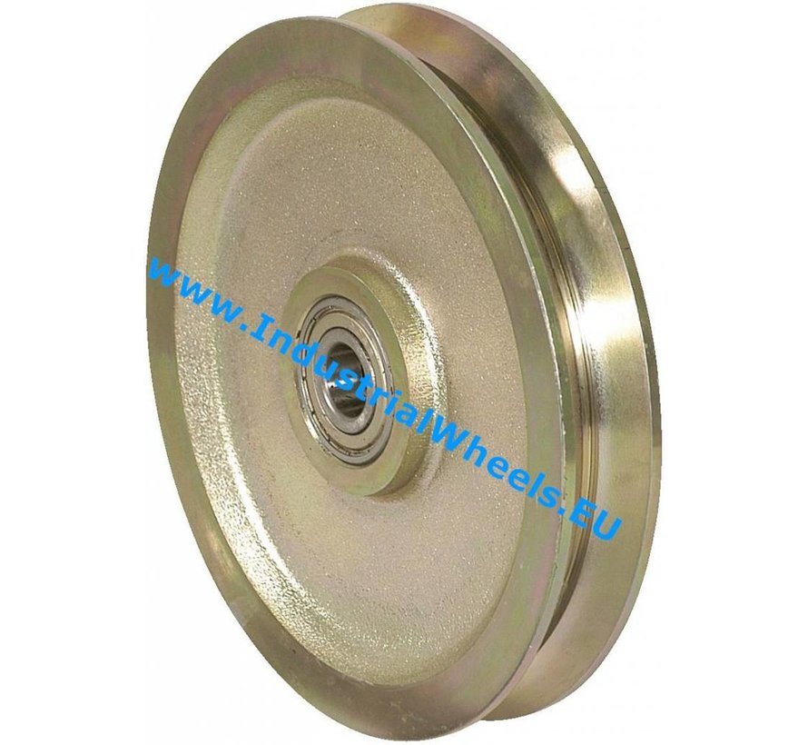 V groove wheel from Solid steel, precision ball bearing, Wheel-Ø 120mm, 600KG