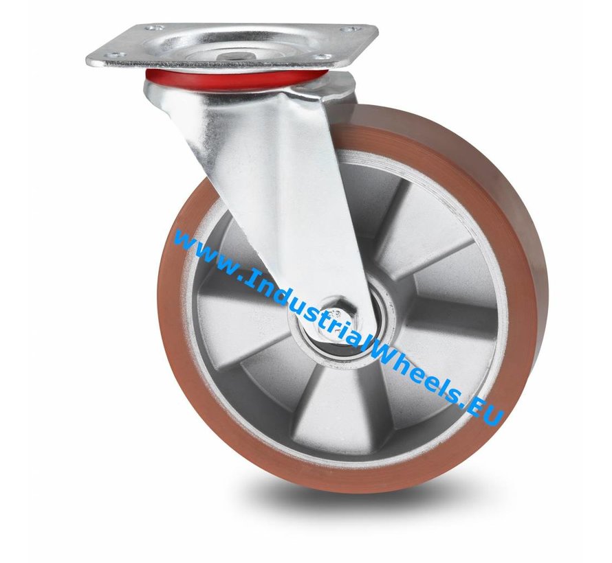 Rodas industriais Roda giratória chapa de aço, poliuretano fundido, rolamento rígido de esferas, Roda-Ø 200mm, 400KG
