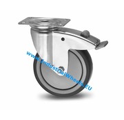 Swivel caster with brake, Ø 100mm, thermoplastic rubber grey non-marking, 100KG