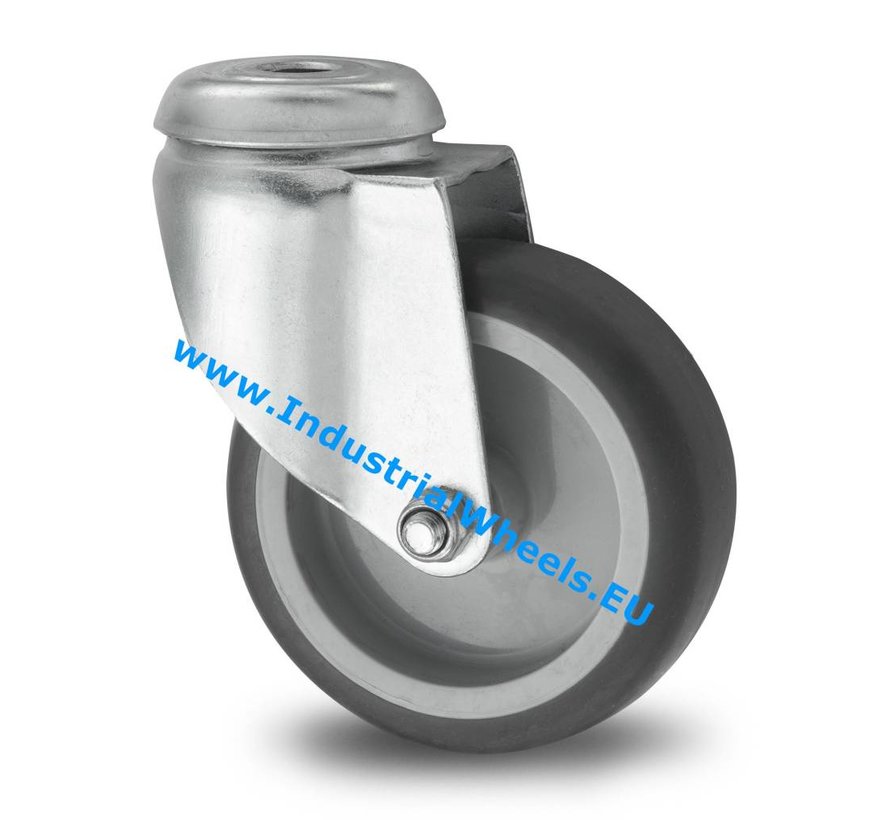 Rodas de aço Roda giratória chapa de aço, goma termoplástica cinza, não deixa marca, rolamento liso, Roda-Ø 50mm, 50KG