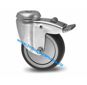Swivel caster with brake, Ø 75mm, thermoplastic rubber grey non-marking, 75KG