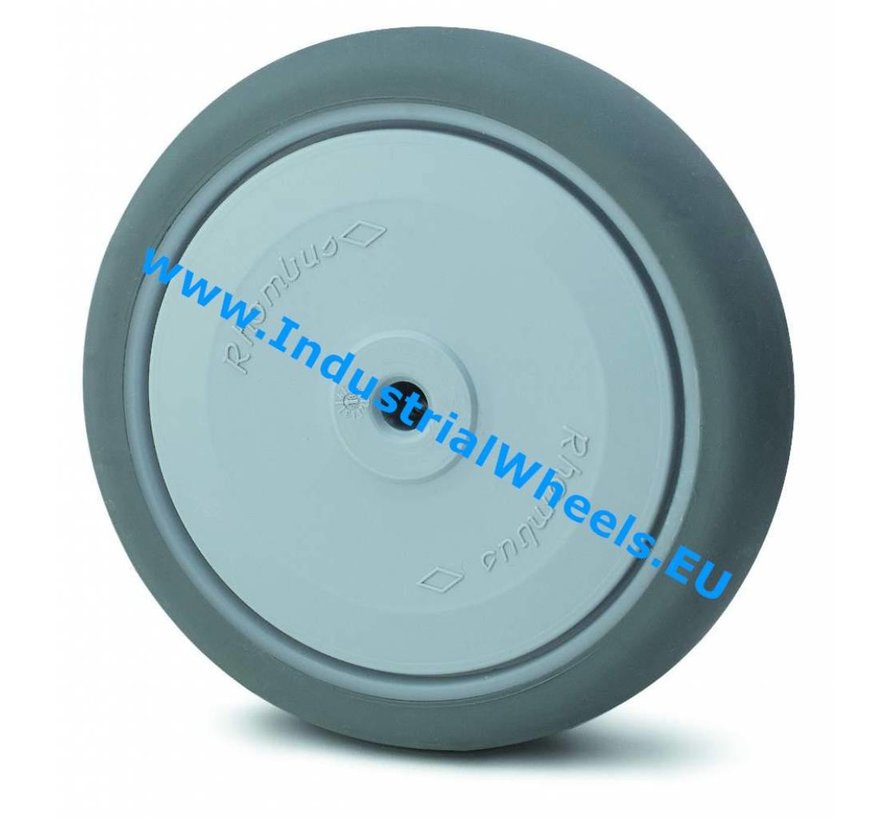 Institutional Wheel from thermoplastic rubber grey non-marking, Central precision ball bearing, Wheel-Ø 125mm, 100KG