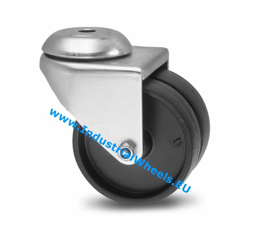 Institutional Swivel caster from pressed steel, bolt hole, Polypropylene Wheel, plain bearing, Wheel-Ø 75mm, 100KG