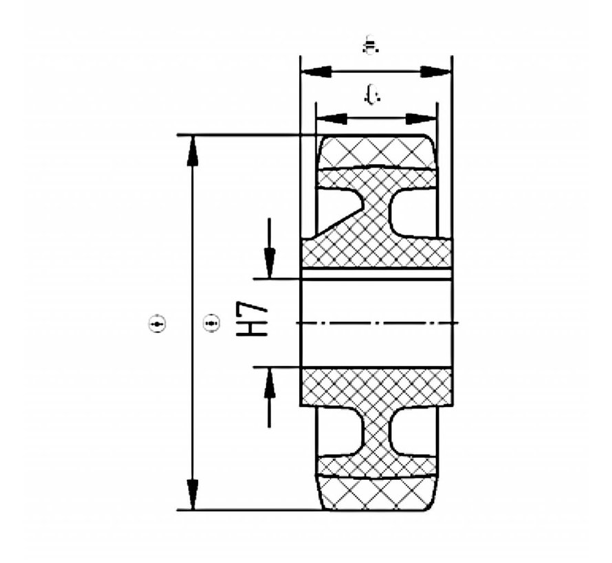 Roulettes fortes charges Roulettes de manutention Vulkollan® Bayer roues bandage de roulement Corps de roue fonte, alésage H7, Roue-Ø 230mm, 100KG