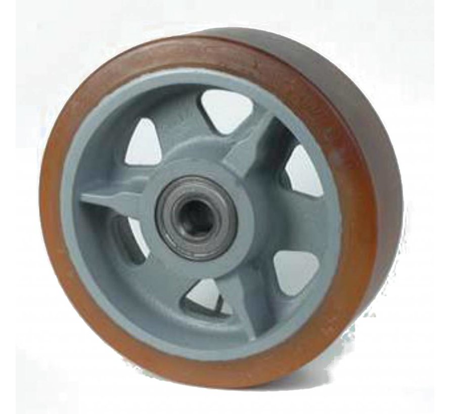 Roulettes fortes charges Vulkollan® Bayer roues bandage de roulement Corps de roue fonte, roulements à billes de précision, Roue-Ø 350mm, 65KG