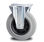 industrial fixed castor from pressed steel, plate fitting, rubber, gray, roller bearing, Wheel-Ø 200mm, 230KG