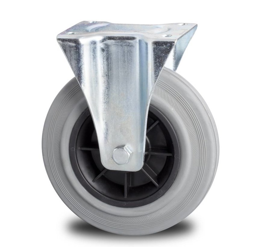 Zestawy kołowe transportowe kółka w obudowach stałych z tłoczonej blachy stalowej, płytka mocująca, Kauczukowe obręcze kół czarny, łożysko rolkowe, koła / rolki-Ø100mm, 80KG