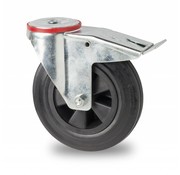 swivel castor with brake, Ø 100mm, rubber, black, 80KG