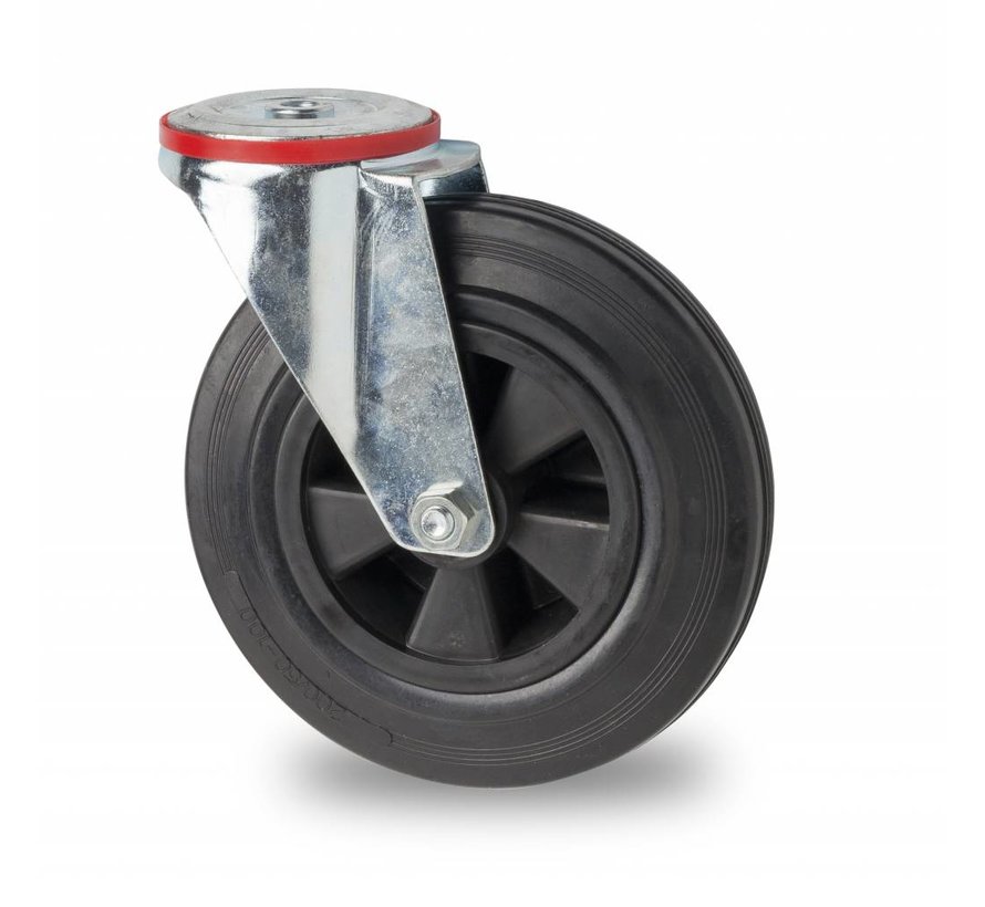 länkhjul, Ø 125 mm, svart gummihjul, 100KG