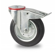 länkhjul med broms, Ø 160 mm, svart gummihjul, 180KG