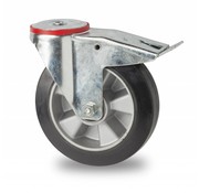 drejelig hjul  med bremse, Ø 200mm, elastisk gummi, 400KG