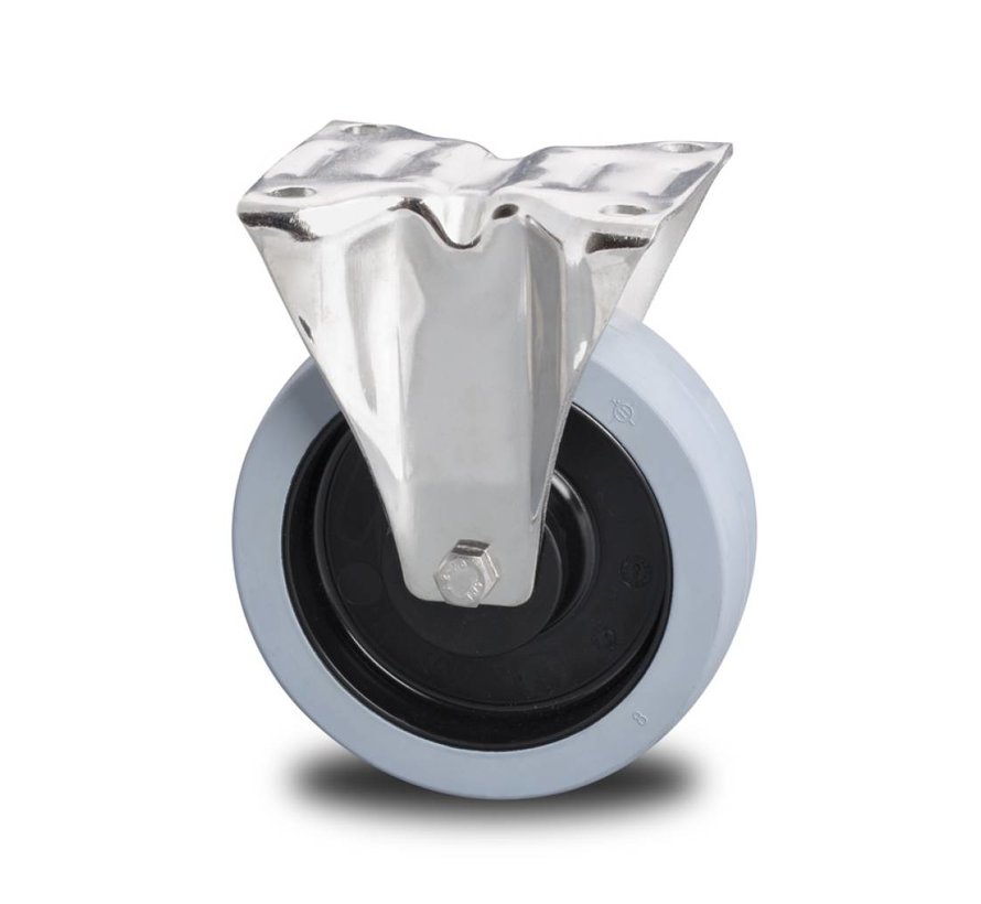 inox et anti-corrosion roulette fixe de acier inoxydable embouti, , caoutchouc élastique non tachant, roulements à billes de précision acier inoxydable, Roue-Ø 200mm, 400KG