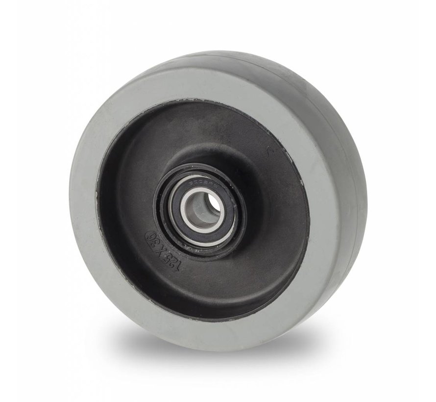 rodas industriais roda desde goma termoplástica cinza, não deixa marca, Rolamento de Esferas aço inoxidável, Roda-Ø 125mm, 200KG