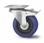drejelig hjul  med bremse, Ø 100mm, elastisk gummi, 160KG