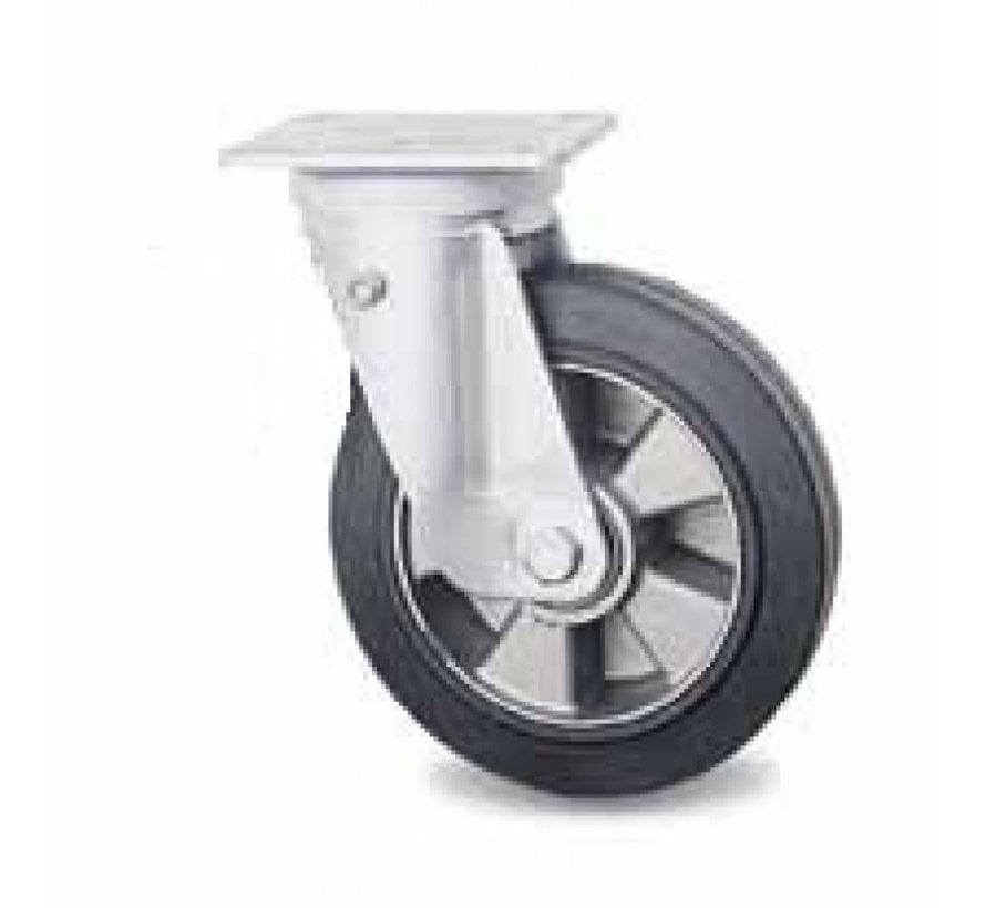 Transporthjul drejelig hjul  af Presset hårdt stål, pladebefæstigelse, vulkaniseret gummi elastisk dæk, kugleleje, Hjul-Ø 125mm, 250KG