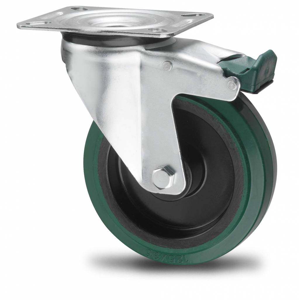 swivel castor with brake Ø 125 x 36mm elastic rubber tires Load