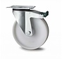 Ruedas para transporte industrial rueda giratoria con freno falta chapa de acero, pletina de fijación, rueda nylon / poliamida, cojinete de rodillos, Rueda-Ø 200mm, 300KG