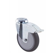 länkhjul med broms, Ø 125 mm, grå icke-märkande termoplastiskt gummihjul, 100KG
