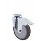 Institutional wheels swivel castor with brake from pressed steel, bolt hole, thermoplastic rubber gray non-marking, central precision ball bearing, Wheel-Ø 125mm, 100KG
