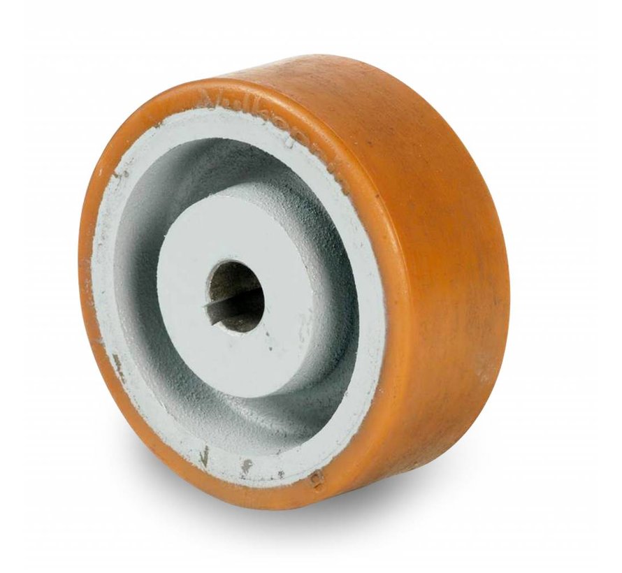 Roulettes fortes charges Roulettes de manutention Vulkollan® Bayer roues bandage de roulement Corps de roue fonte, alésage H7 clavetage selon DIN 6885 JS9, Roue-Ø 250mm, 1200KG