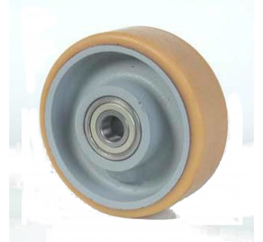 Roulettes fortes charges Vulkollan® Bayer roues bandage de roulement Corps de roue fonte, roulements à billes de précision, Roue-Ø 250mm, 500KG