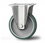 inox et anti-corrosion roulette fixe de acier inoxydable embouti, fixation à platine, polyuréthane injecté, moyeu lisse, Roue-Ø 100mm, 150KG
