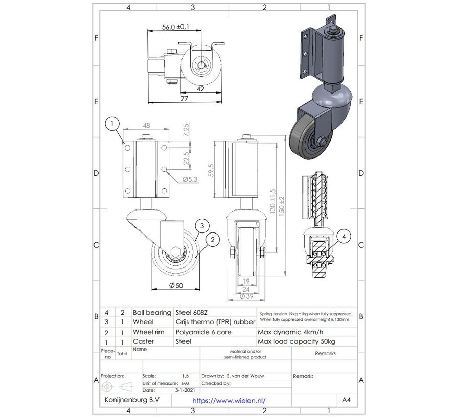 Roulette industrielle avec plaque pivotante, L35SP-2.5''/3