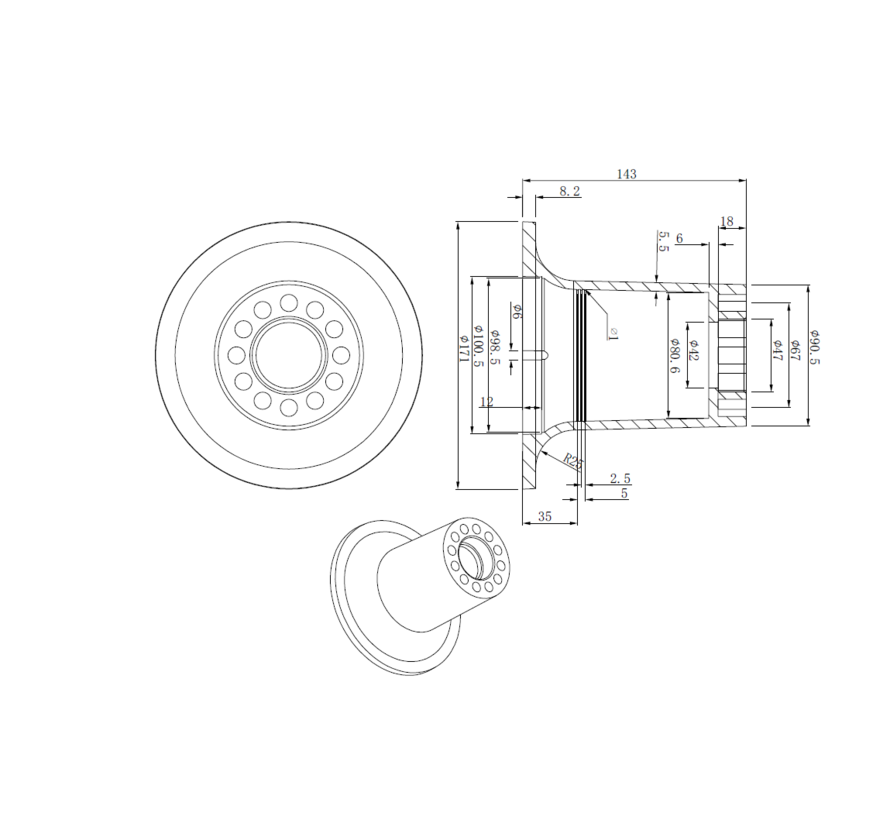 Flänsrulle POM 163mm diameter för axel 20mm för skördevagnar på tub-rail system även kallad "Konijnenburg trumpet roller"