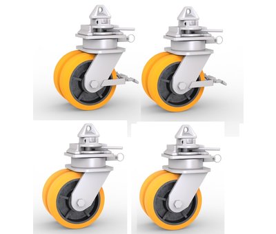 4 x roulettes avec raccord twistlock, FREINS et verrouillage directionnel pour conteneur d'expédition mobile à adapter sur les pièces moulées d'angle