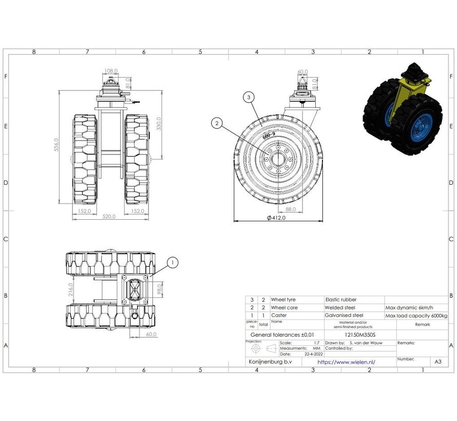 6,000 KG load capacity shipping container castors with wheels for rough terrain