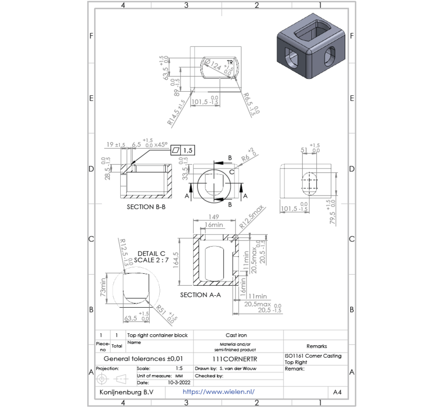 En haut à droite - Moulage d'angle de conteneur de haute qualité - 111CORNERTR