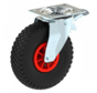 Swivel castor with brake from pressed steel, plate fitting, pneumatic tyre block profile, plain bearing, Wheel-Ø 260mm, 150KG