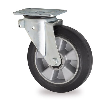 74.11 Swivel castor wheels with elastic rubber tyre on aluminium rim and ball bearings