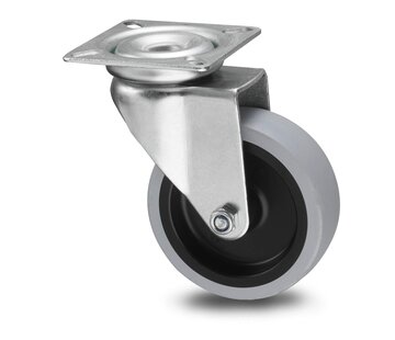 swivel castor, Ø 75mm, grey non-marking thermoplastic rubber tyre, 60KG