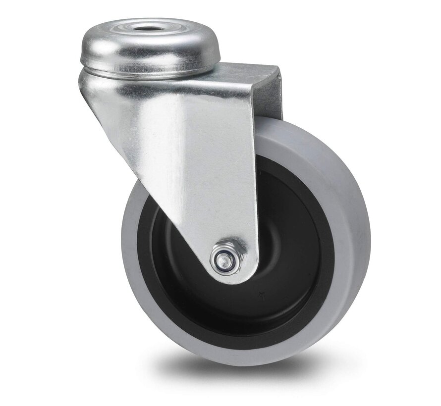 Kółko skrętne, Ø 100 mm, szara niebrudząca opona z gumy termoplastycznej, 80 kg