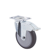 roulette pivotante avec frein, Ø 150 mm, bandage caoutchouc thermoplastique gris non marquant, 120KG