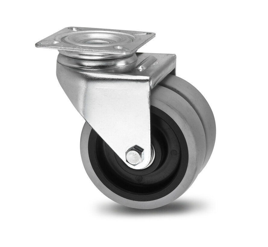 rueda giratoria, Ø 50mm, neumático de caucho termoplástico gris que no deja marcas, 80KG