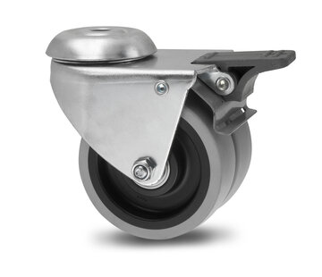 roulette pivotante avec frein, Ø 50 mm, bandage caoutchouc thermoplastique gris non marquant, 80KG
