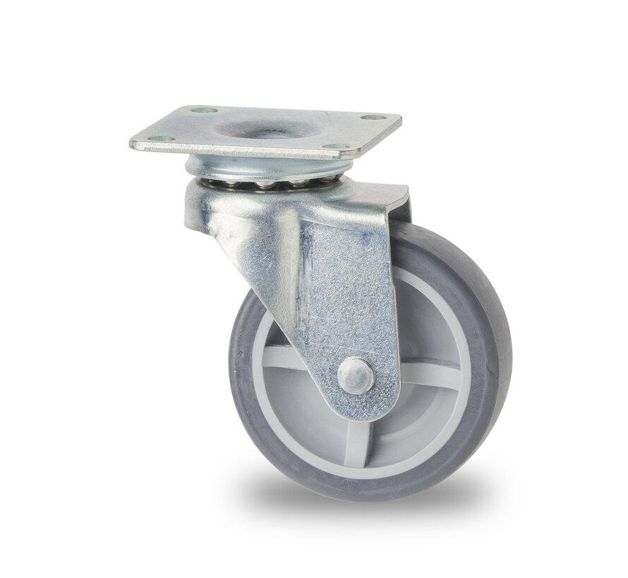 rodízio giratório, Ø 25mm, borracha termoplástica (TPR), cinzento não esticável, rolamento liso, 15KG