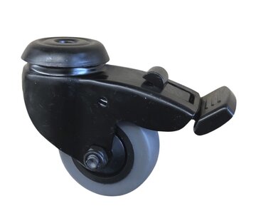 Rueda giratoria negra con freno, Ø 50 mm, caucho termoplástico gris antihuellas, 50 kg