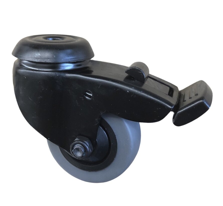 Rueda giratoria negra con freno, Ø 50 mm, caucho termoplástico gris antihuellas, 50 kg