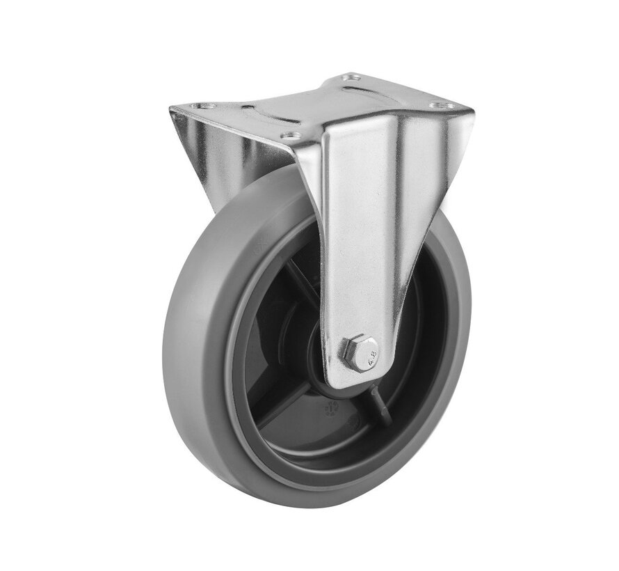 Ruedas fijas, Ø 200, neumático de caucho termoplástico gris que no deja marcas, 250KG