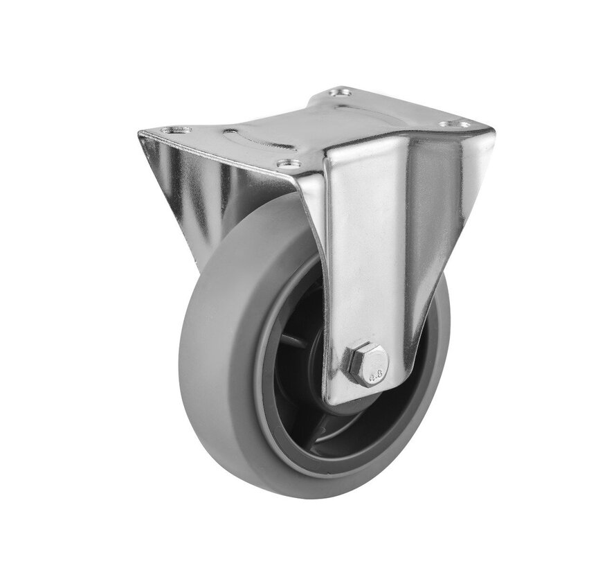 Fixed-wheel castor, Ø 160, grey non-marking thermoplastic rubber tyre, 200KG