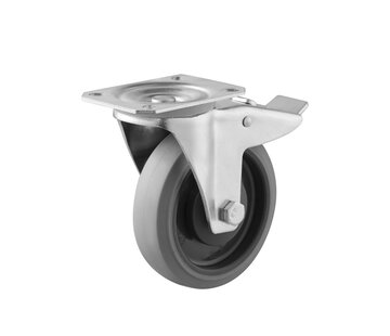 Lenkrolle mit Bremse, Ø 125, grauer, spurloser thermoplastischer Gummireifen, 160KG